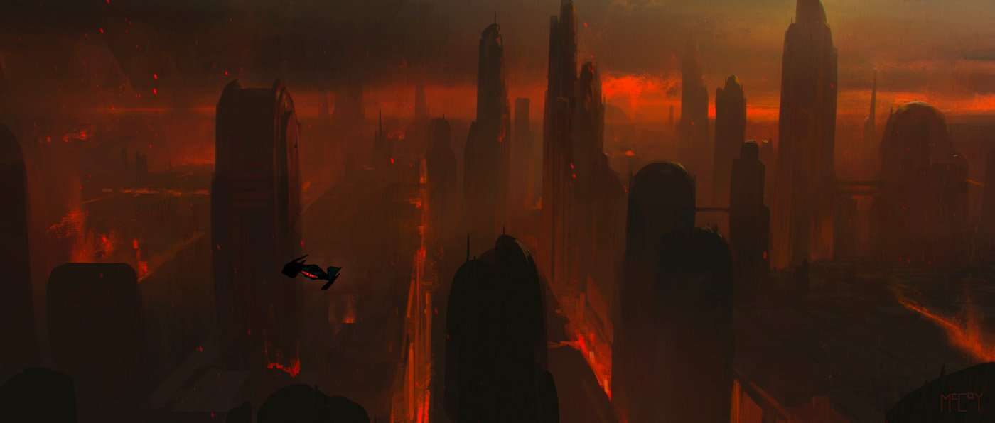 Kylo Ren visita una Coruscant abbandonata, nei concept art inediti di Episodio IX: l’Ascesa di Skywalker
