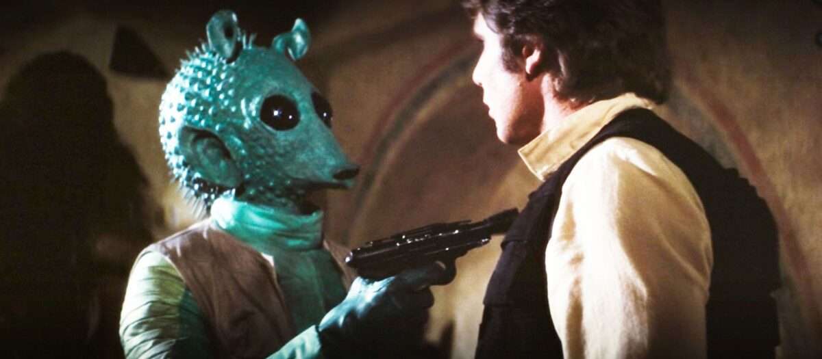 Una Chadra-Fan, un Bith, un Sakiyan, un Abyssin, un Aqualish, un umano, un Rodiano, un Wookie e un Muftak entrano in un bar