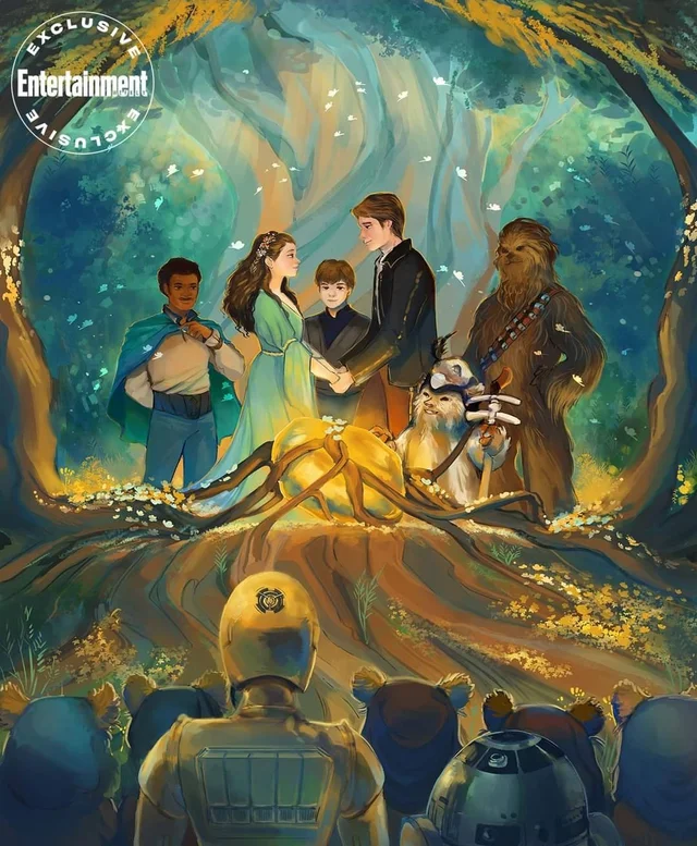 Leia e Han Solo: l’illustrazione del matrimonio su Endor, da The princess and the Scoundrell