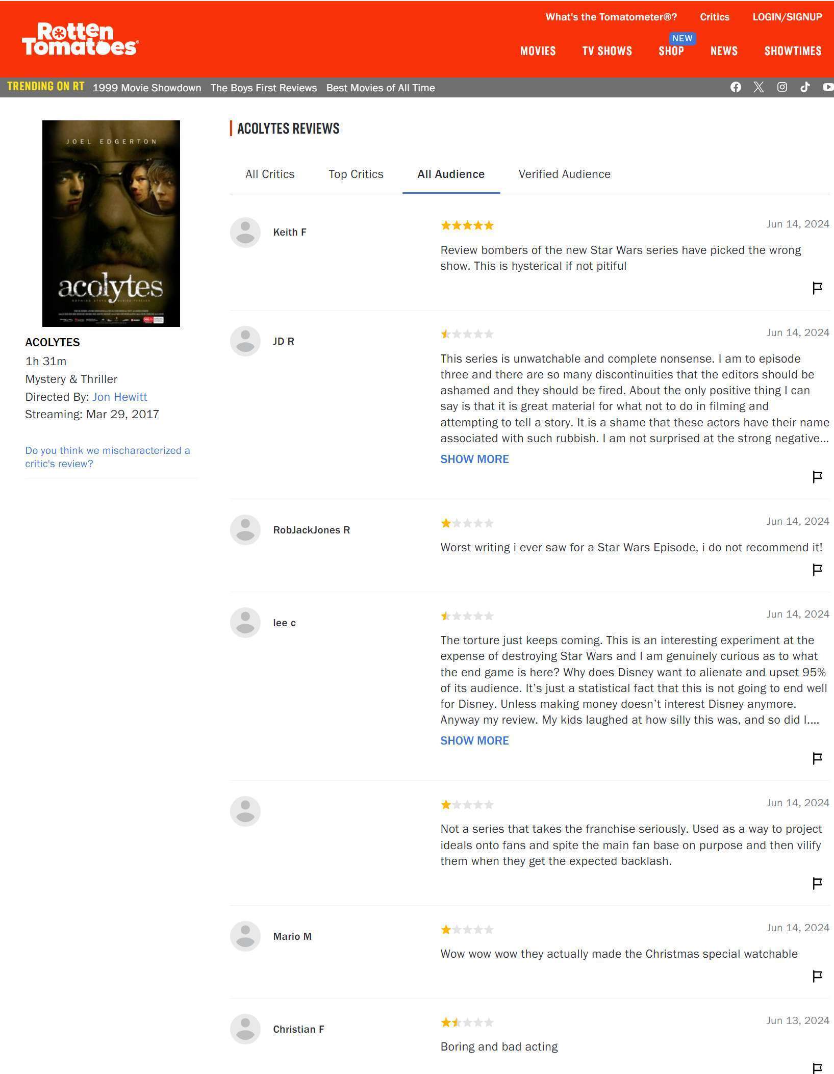 The Acolyte: i bot assoldati per recensire negativamente la serie sbagliano target e colpiscono un film omonimo del 2008